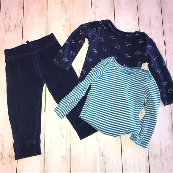 18 month Carter’s blue stripe onesie elephant pant lot - Picture 2 of 12